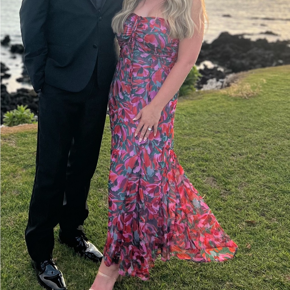 Strapless Floral Dress - Red and Purple